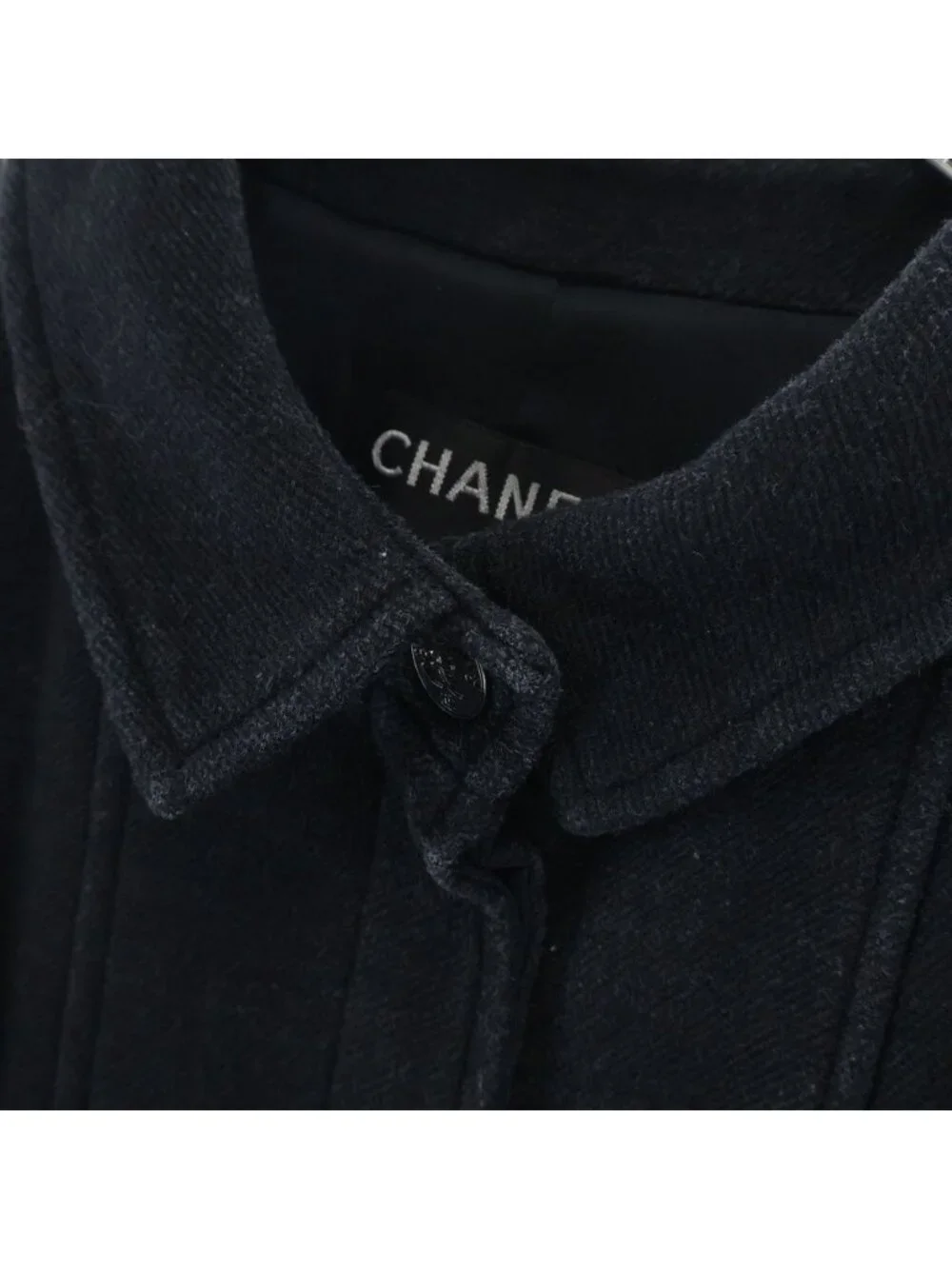 Chanel Wool&cashmere Long Coat CC Logo Button Wool Cashmere Black